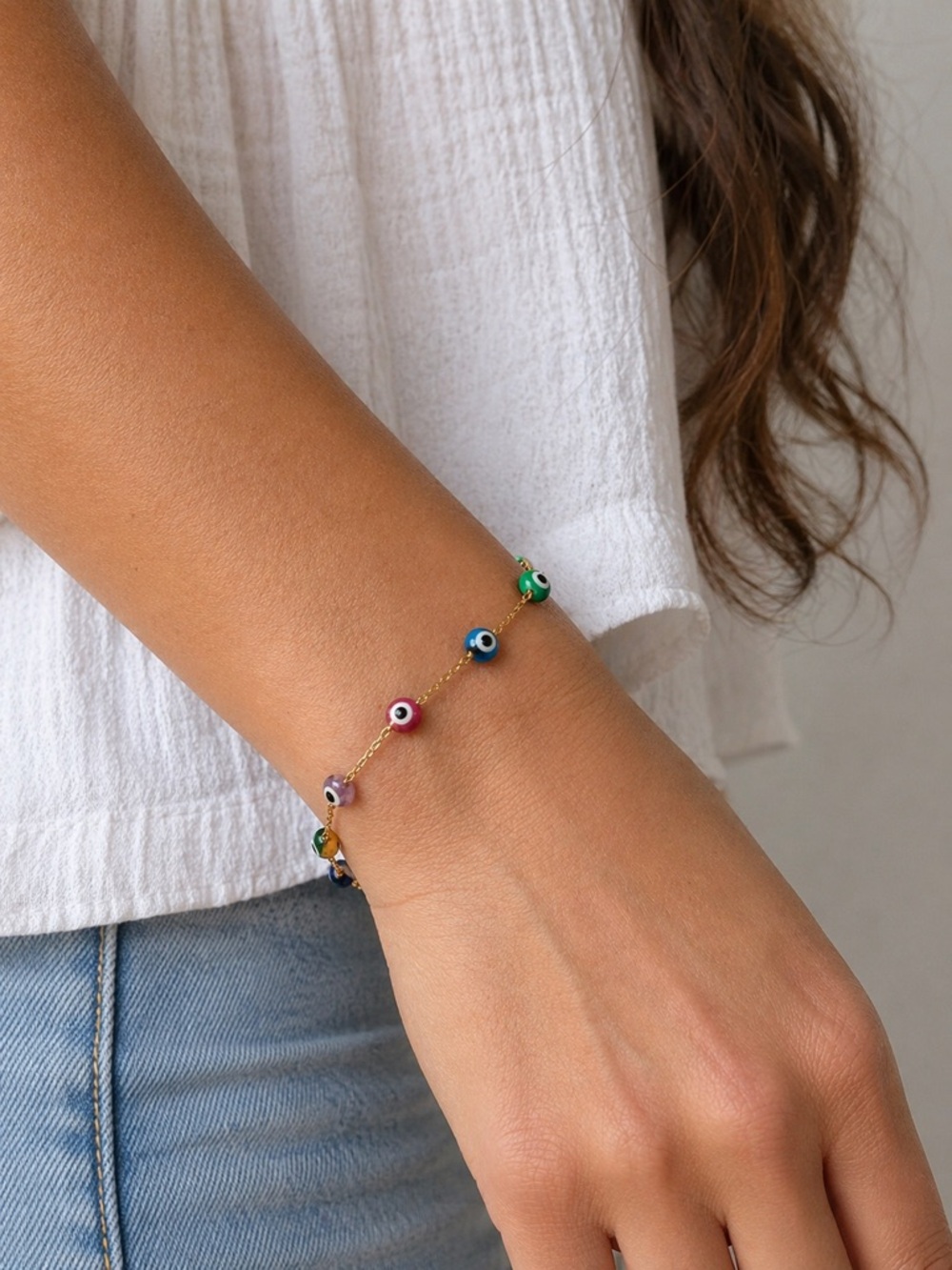 Colorful Evil Eye Bracelet – Gold Chain Protection Charm